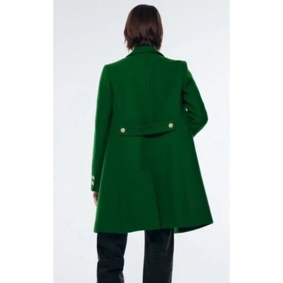 NWT Zara bottle green Manteco wool blend coat with gold statement buttons, XS - Picture 9 of 16